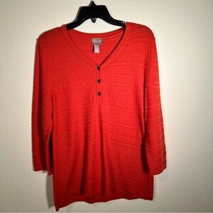 Chico’s Burnt Orange V-Neck 3 Buttons Ribbed Design